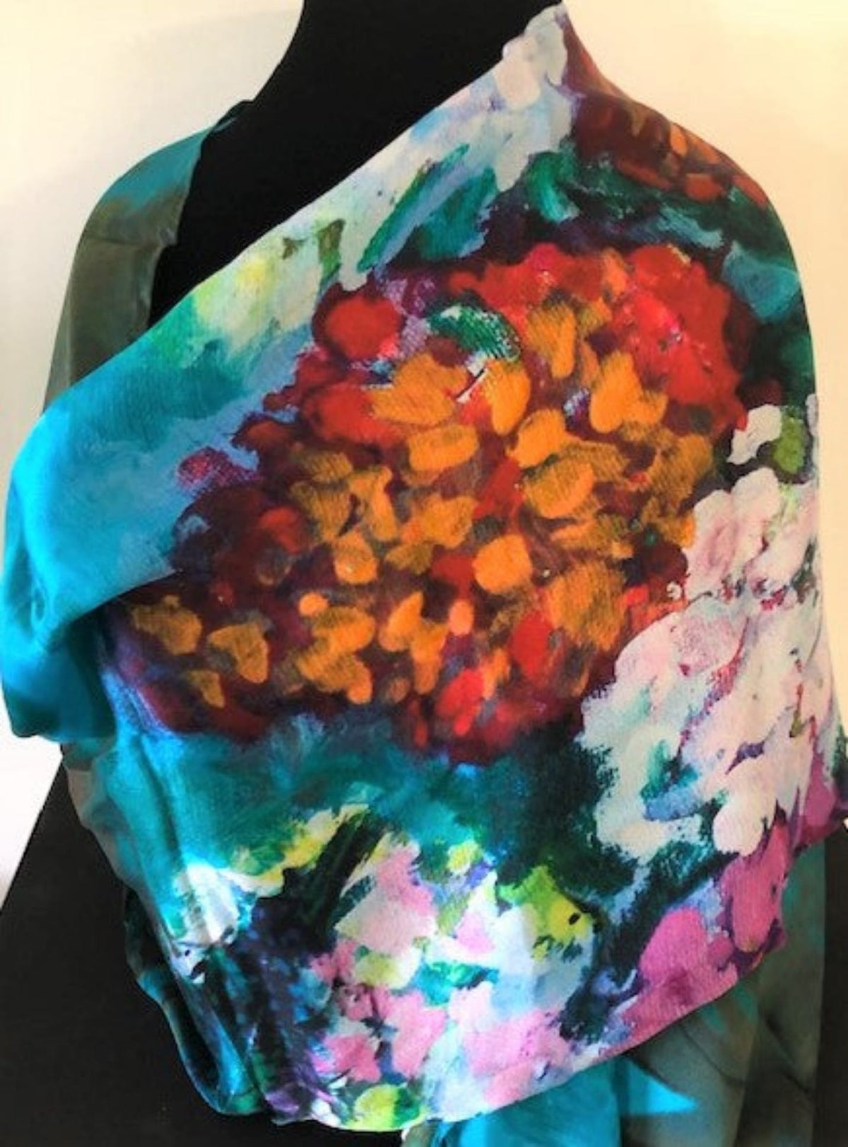 Teal Phlox Silk Scarf