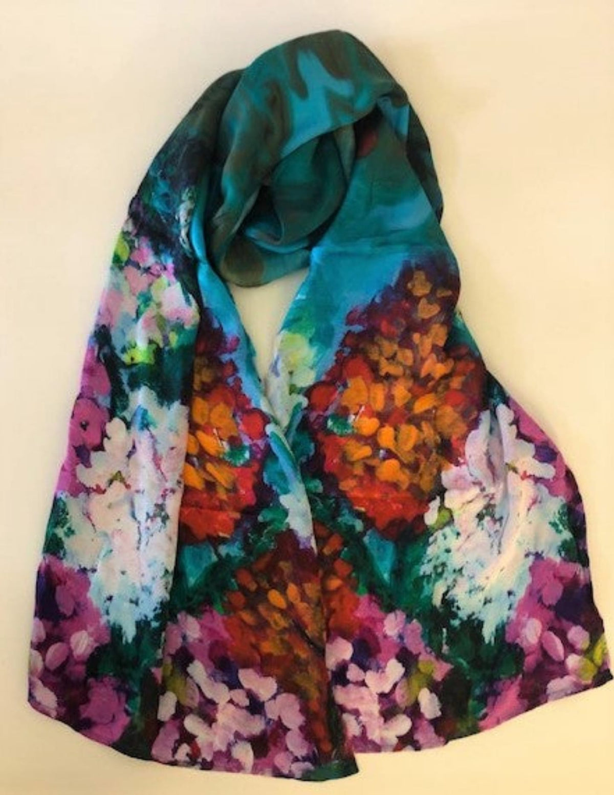 Teal Phlox Silk Scarf