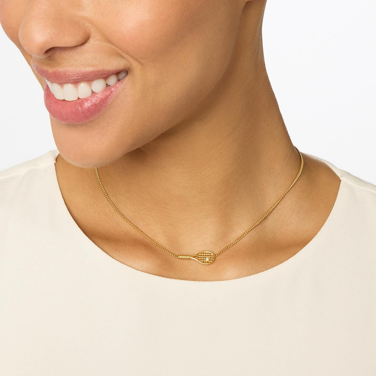 Tennis Racquet Delicate Necklace with Cubic Zirconia