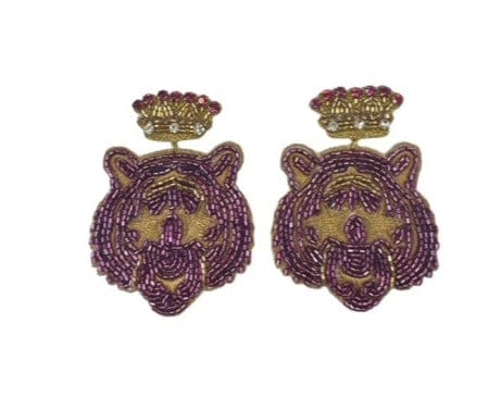 Golden Lily Tiger with Crown Earrings - Little Miss Muffin Children & Home