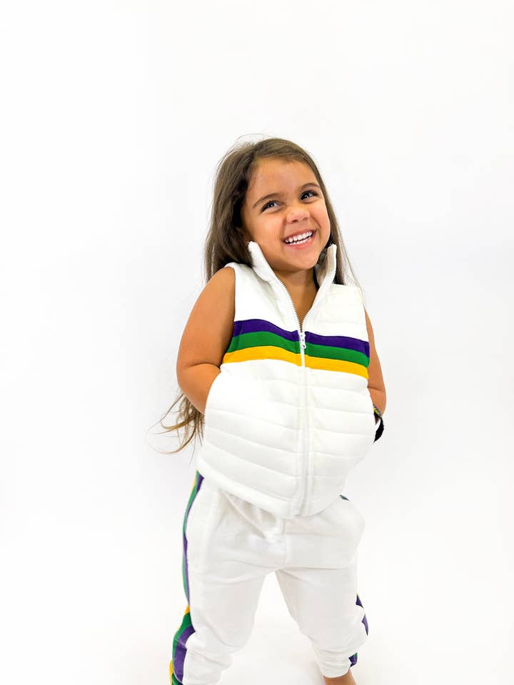 Toddler White Mardi Gras Chest Stripe Quilted Vest
