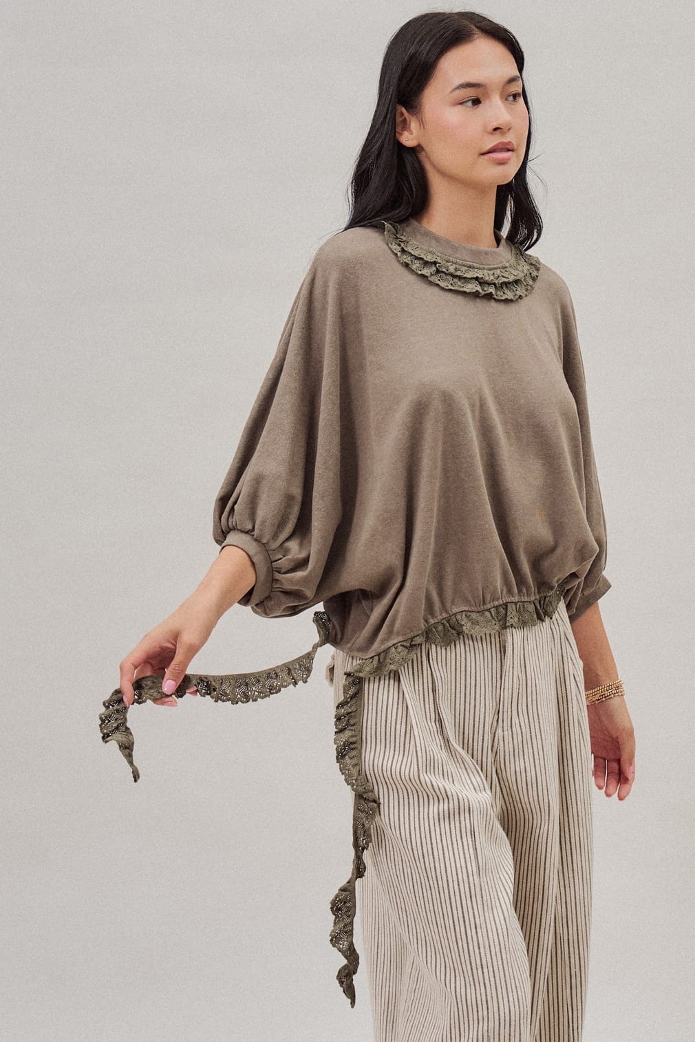 Urban Daizy Crochet Trim Dolman Knit Top with Lace Hem, 2 Available Colors - Little Miss Muffin Children & Home