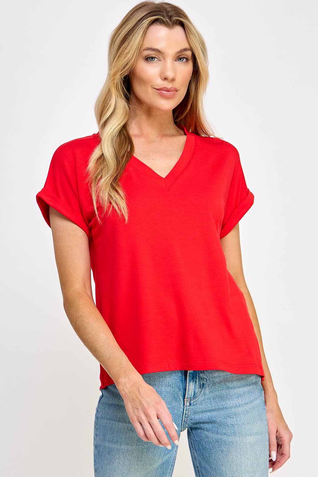 V-Neck Tee in Red