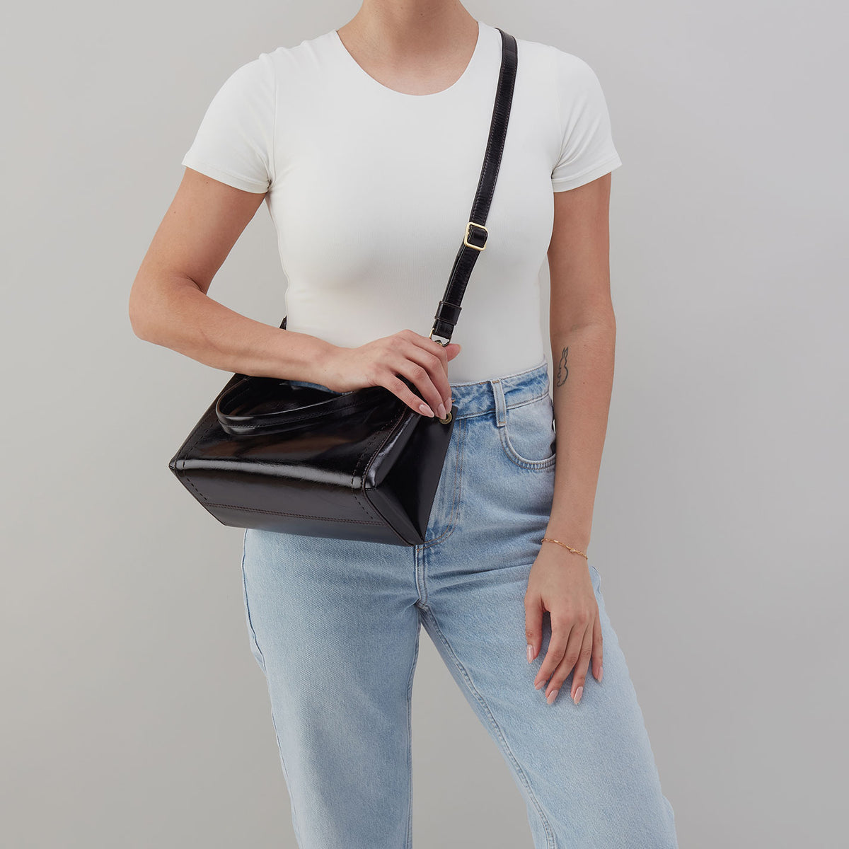 Hobo Seneca Shoulder Crossbody In Polished Leather Black - Little Miss Muffin Children & Home
