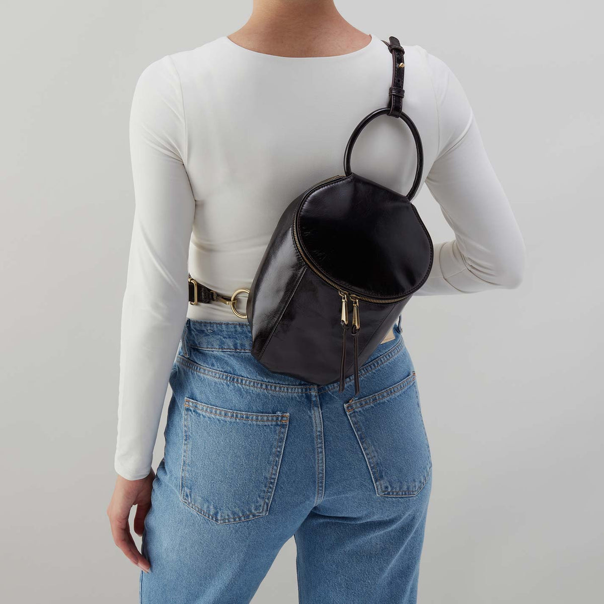 Hobo Sheila Sling in Polished Leather - Black - Little Miss Muffin Children & Home