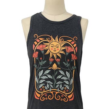 Vintage Sun Graphic Sleeveless Crewneck Top in Dark Grey