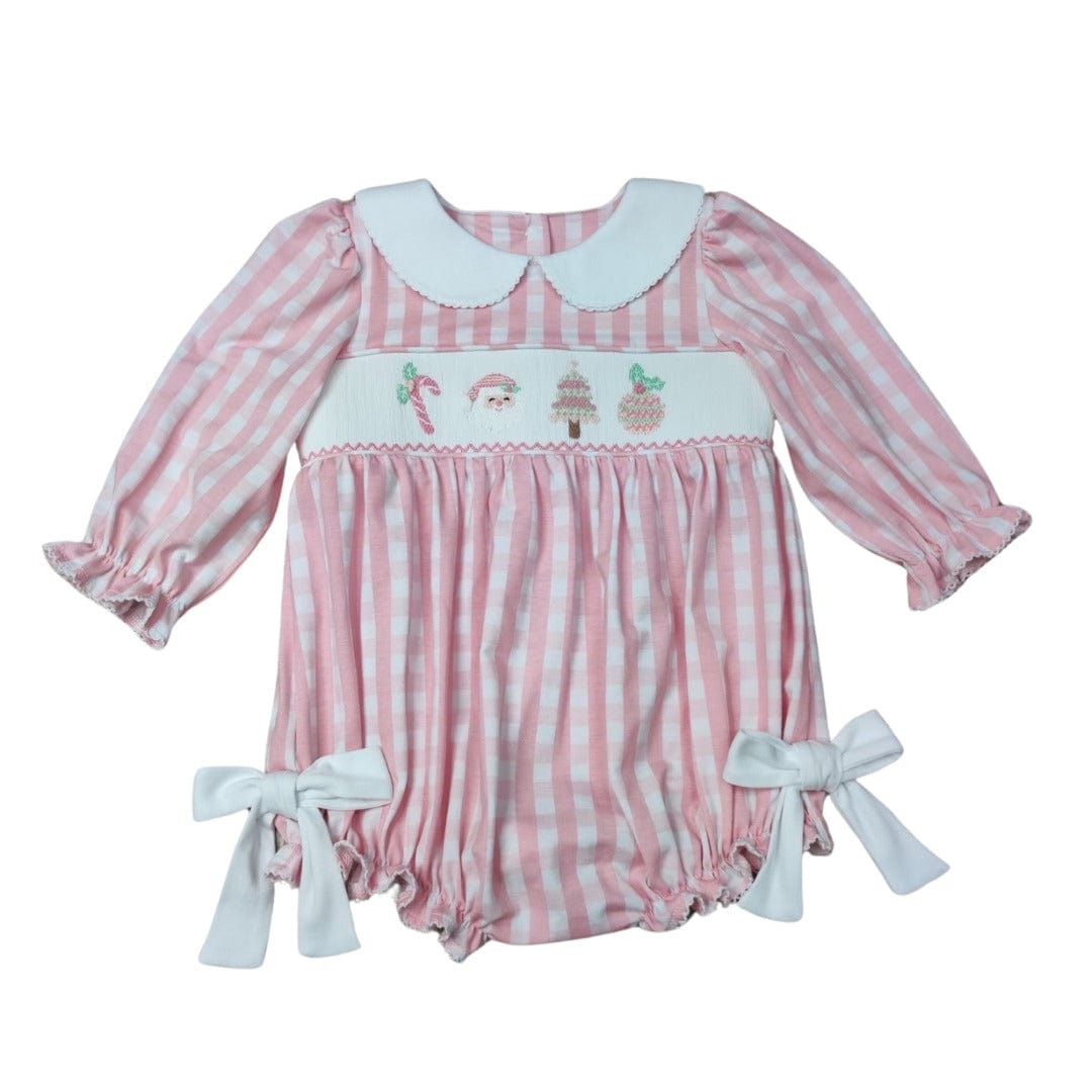 Whimsy Bay Kids Pink Christmas Smocked Collared Bubble - Little Miss Muffin Children & Home