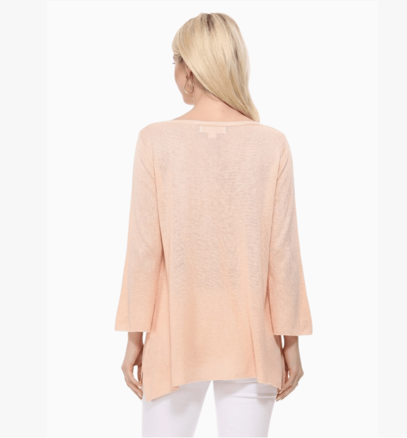 Women's Apricot Sheer Knit Boat Neck Hi-Low Long Sleeve Top