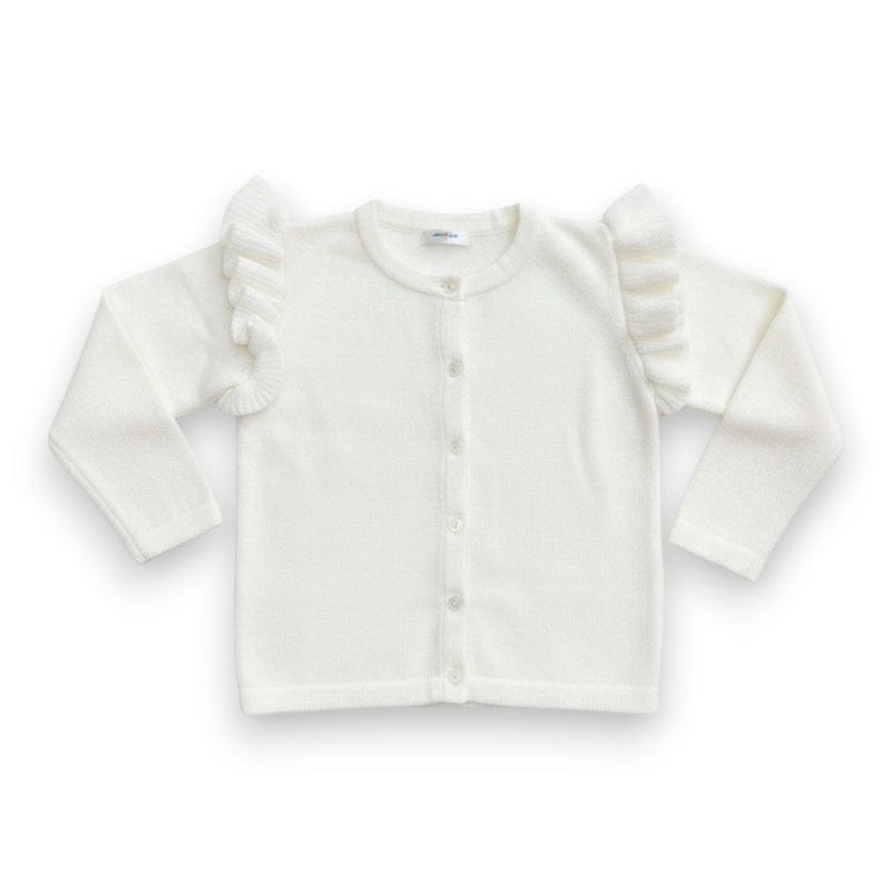Fran Ivory Long Sleeve Ruffle Shoulder Wool Cardigan