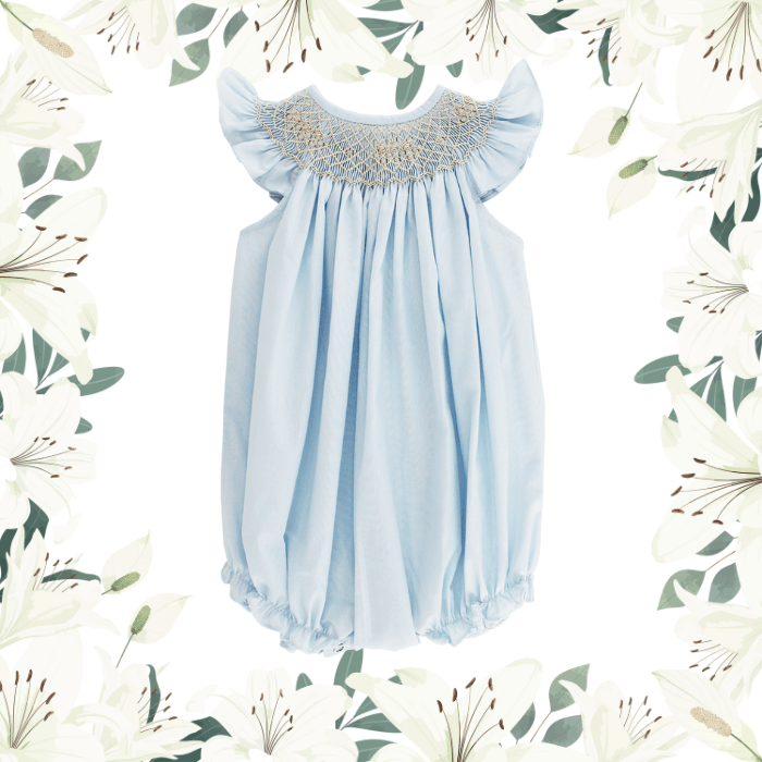 Bailey Boys Bailey Boys Blue with Ecru, Bishop Short Romper - Little Miss Muffin Children & Home