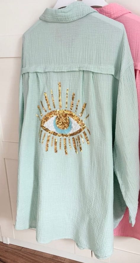 Loowie Loowie Mint Oversized Evil Eye Gauze Cotton Shirt - Little Miss Muffin Children & Home