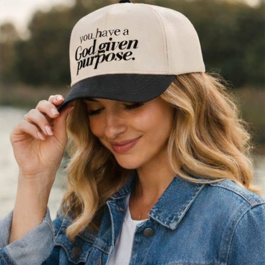 God Given Purpose Cream Trucker Hat with Black Bill