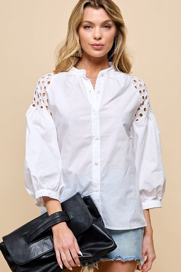 Cezele Cezele Lantern Sleeve Blouse in White - Little Miss Muffin Children & Home