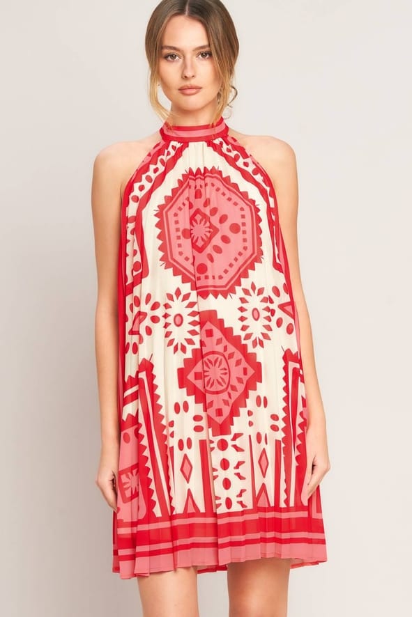 Pink Sunset Medallion Printed Woven Mini Dress