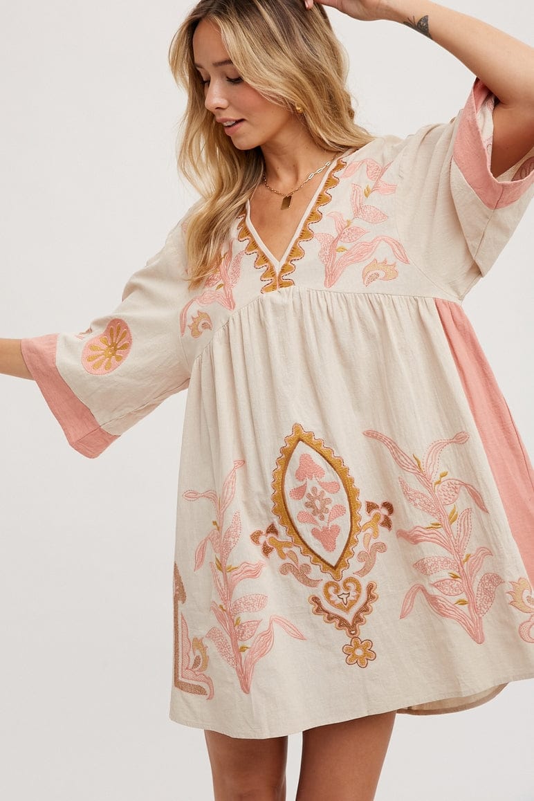 Bluivy Bluivy Boho Embroidered Babydoll Dress, Pink - Little Miss Muffin Children & Home