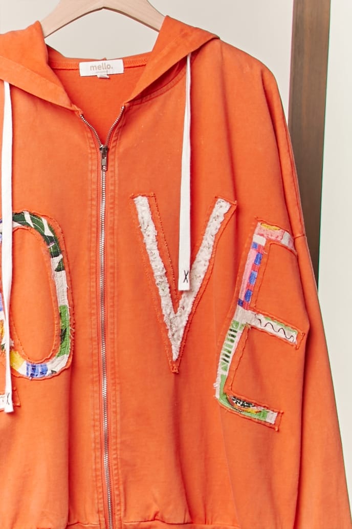 Mello. Zip Up Hooded Sweatshirt with Love Patchwork - Little Miss Muffin Children & Home