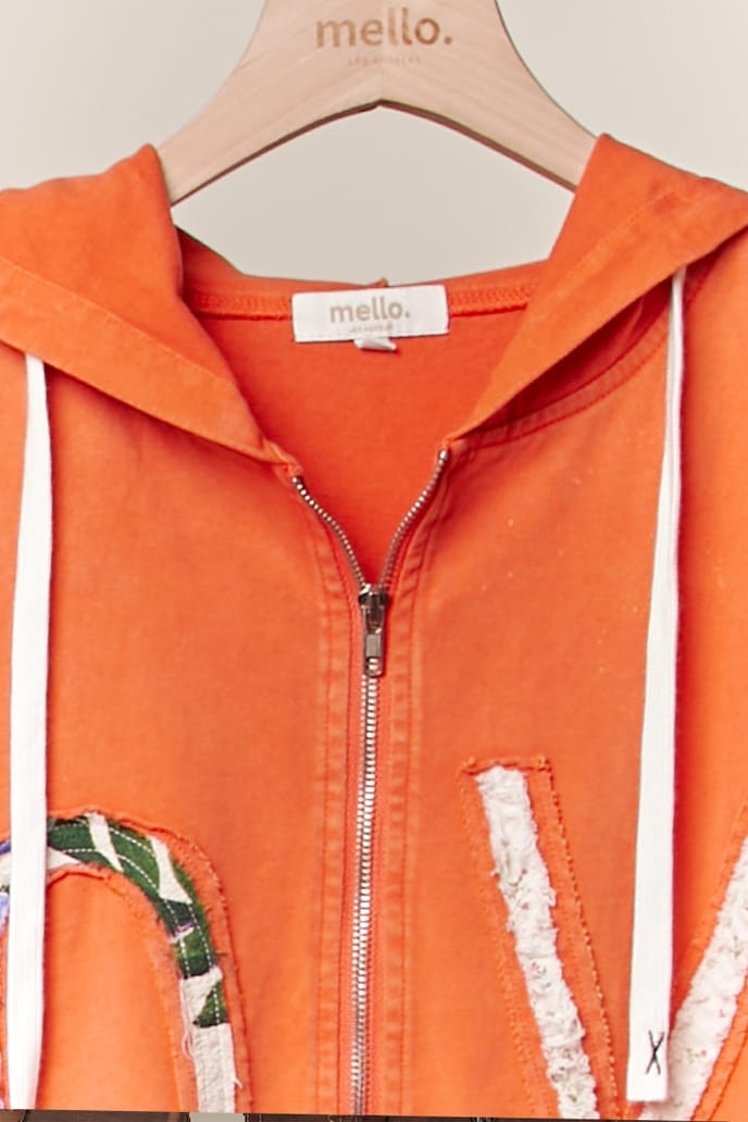 Mello. Zip Up Hooded Sweatshirt with Love Patchwork - Little Miss Muffin Children & Home