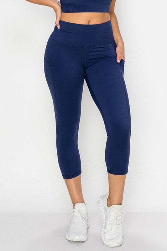 Yelete Super Soft Capri Leggings with Pockets in Navy Blue - Little Miss Muffin Children & Home