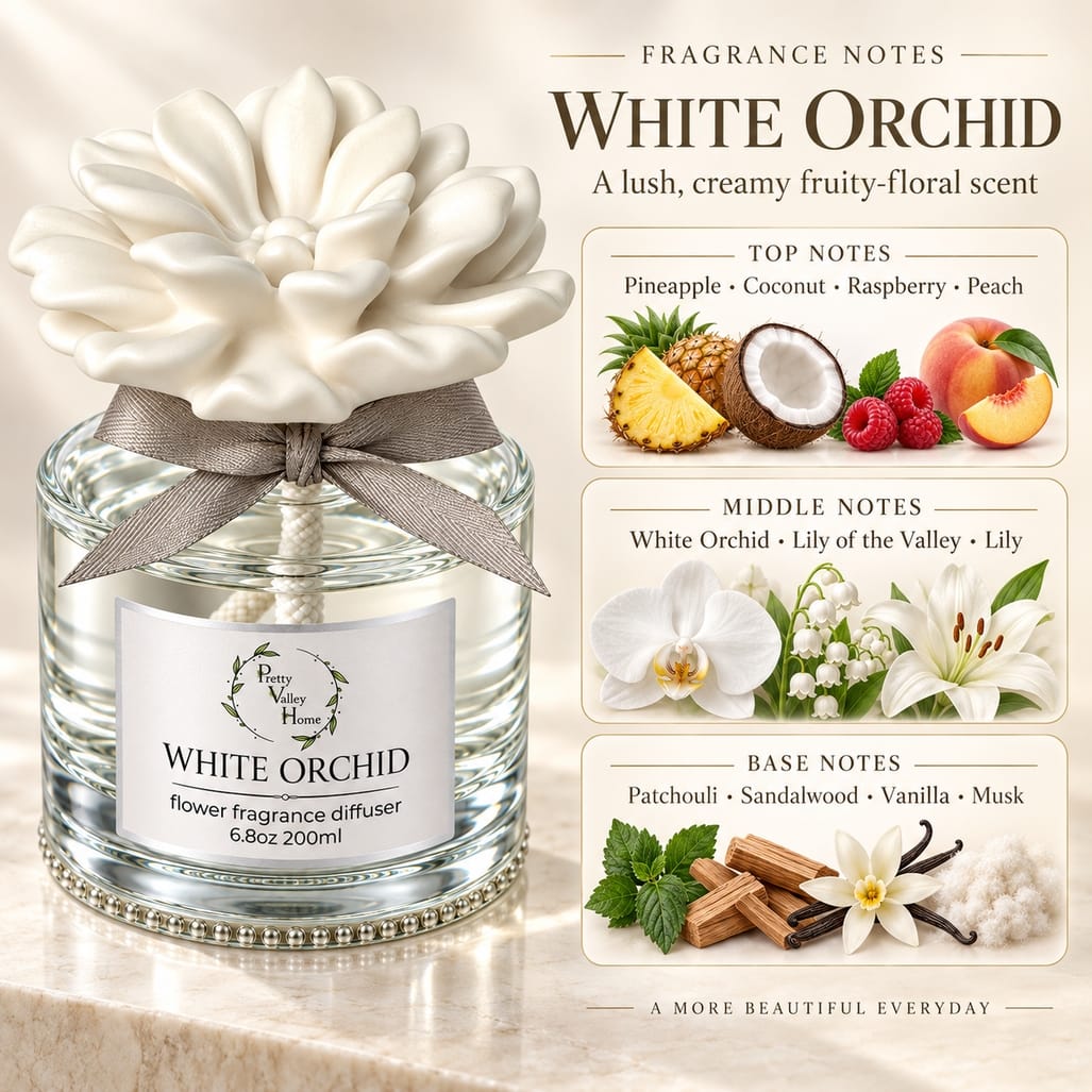 Pretty Valley Home White Orchid Ceramic Begonia Flower Diffuser - Little Miss Muffin Children & Home