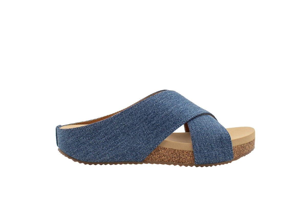 Volatile Volatile Ablette Linen Criss Cross Slide Sandals in Denim - Little Miss Muffin Children & Home