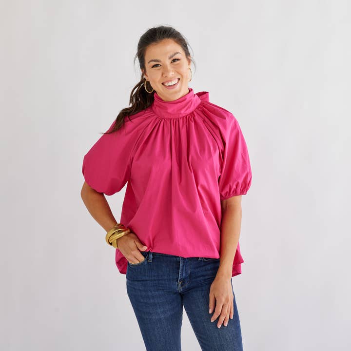 Caryn Lawn Ryan Bow Top in Fuchsia - Little Miss Muffin Children & Home