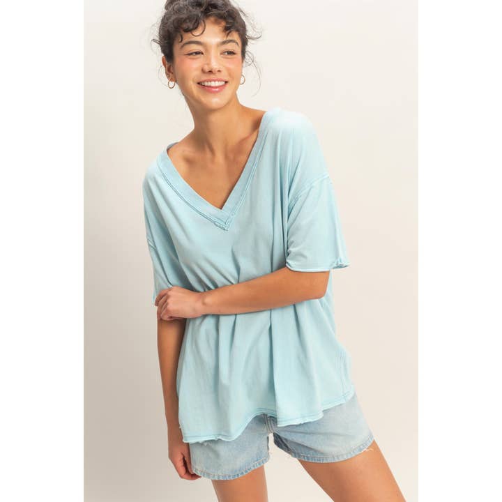 Double Zero Short Sleeve V-Neck T-Shirt in Blue - Little Miss Muffin Children & Home