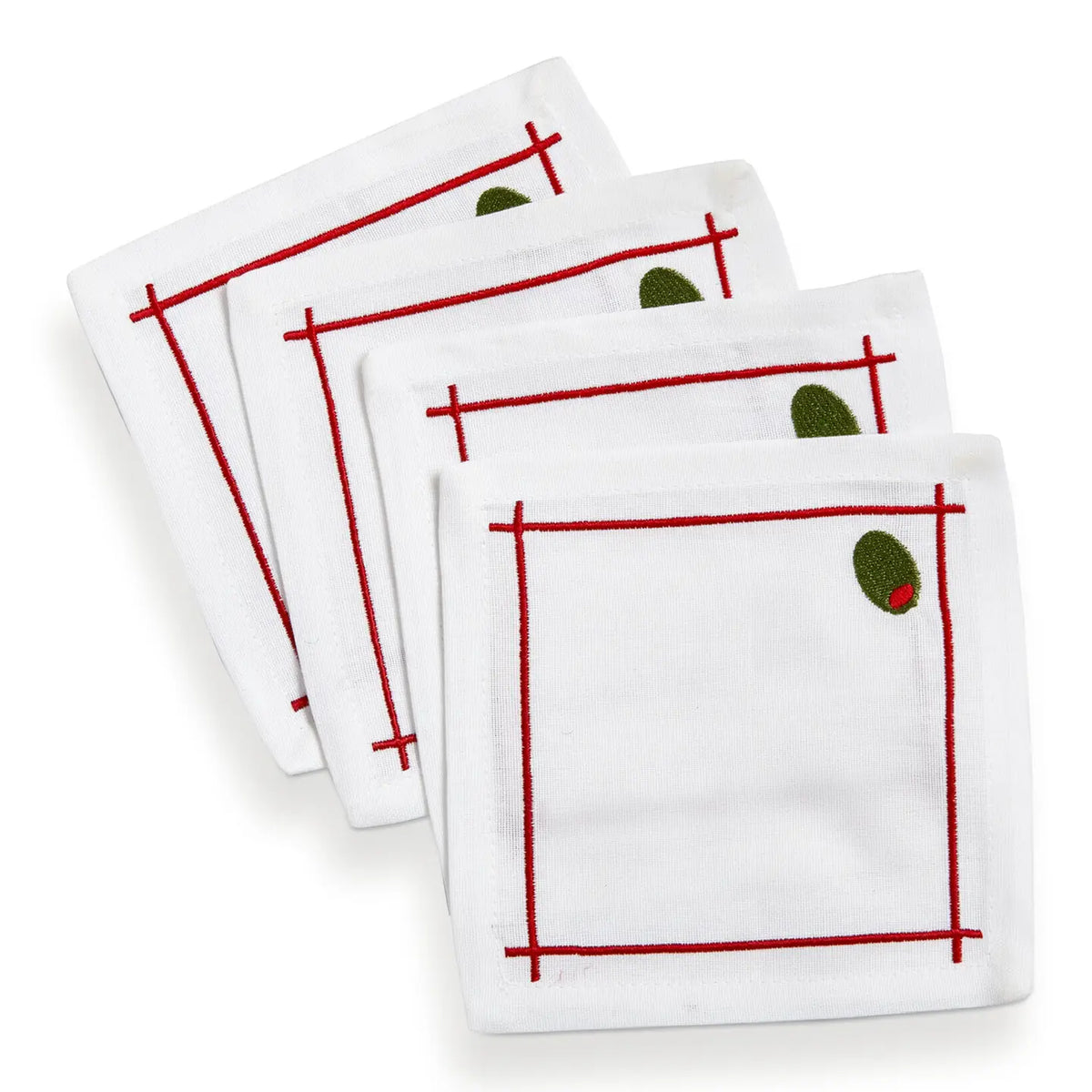 tag White with Olive Everyday Set of 4 Cotton Cocktail Napkins - Little Miss Muffin Children & Home
