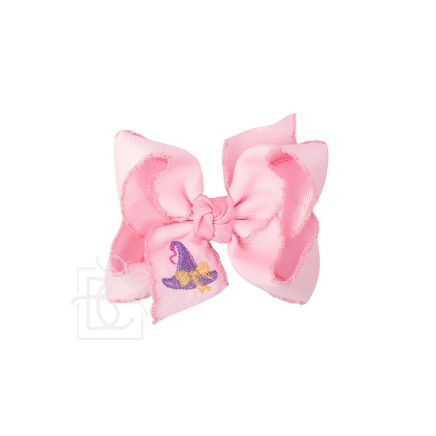Light pink hair bow with embroidered witch hat