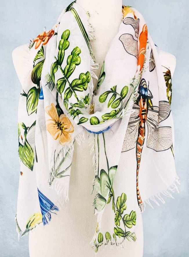 JC Sunny Fashion JC Sunny White-Multi Dragonfly & Floral Scarf/Shawl - Little Miss Muffin Children & Home