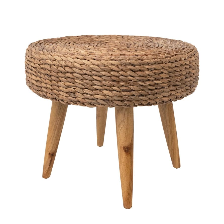 Bloomingville Bloomingville Hand-Woven Water Hyacinth & Teakwood Stool, Natural - Little Miss Muffin Children & Home
