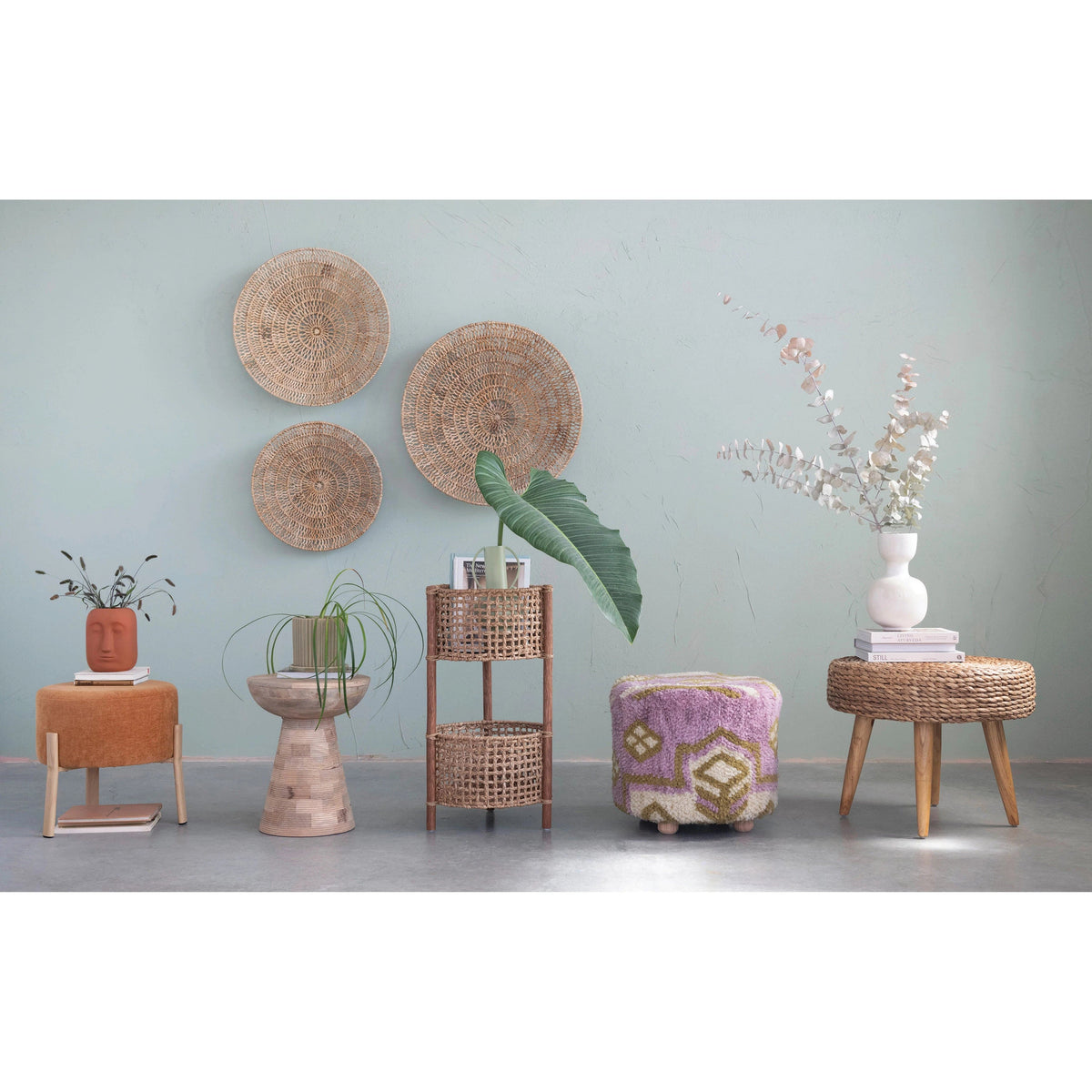 Bloomingville Bloomingville Hand-Woven Water Hyacinth & Teakwood Stool, Natural - Little Miss Muffin Children & Home