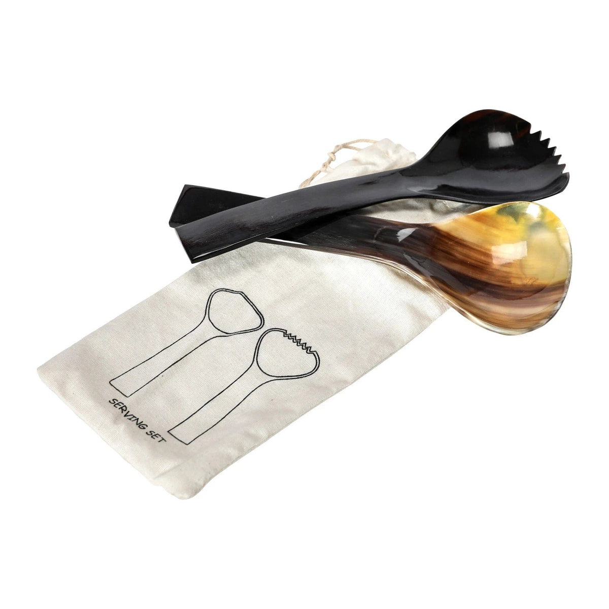 Bloomingville Bloomingville Horn Salad Servers, 2pc in Printed Drawstring Bag - Little Miss Muffin Children & Home