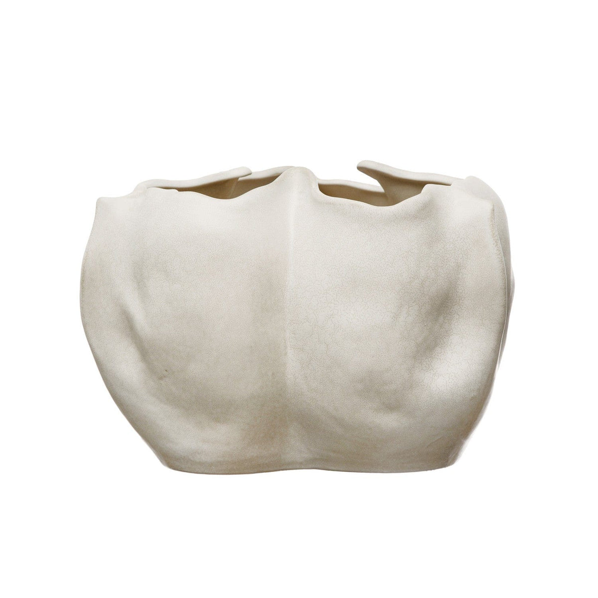 Matte Cream Color Stoneware Organic Shaped Planter