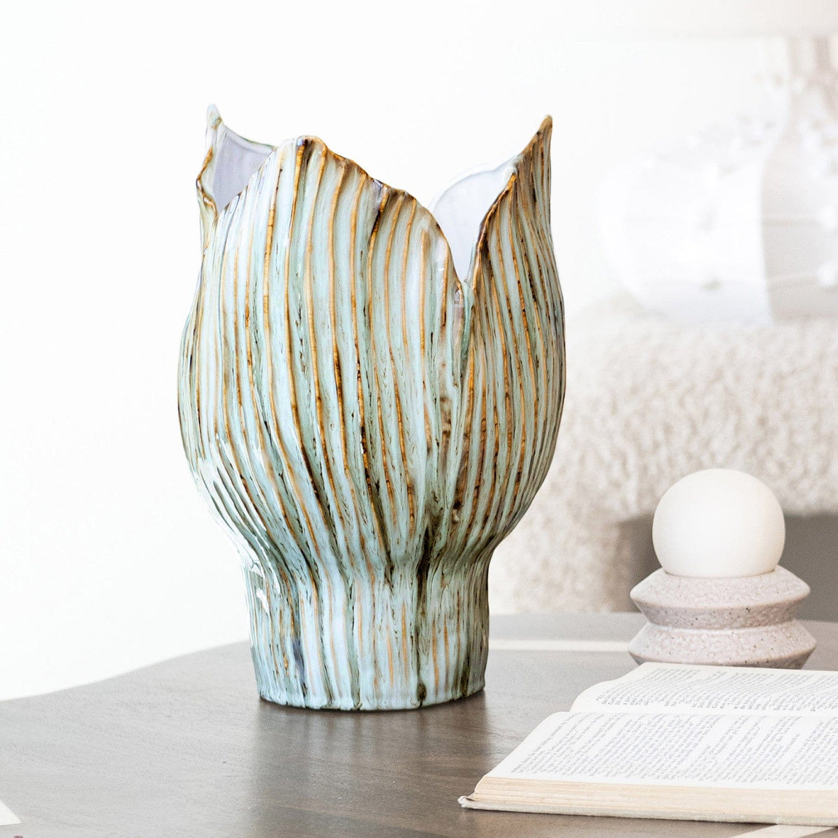 Bloomingville Stoneware Pleated Sculptural Vase (Each One Will Vary) - Little Miss Muffin Children & Home