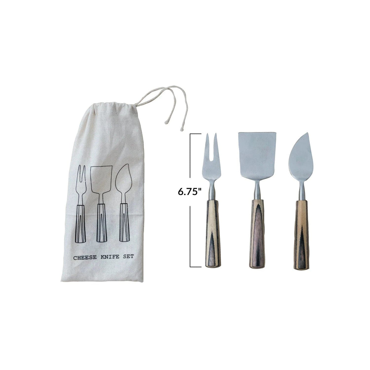 Bloomingville Bloomingville Stainless Steel Cheese Servers with Mango Wood Handles, Set 3 in Bag - Little Miss Muffin Children & Home