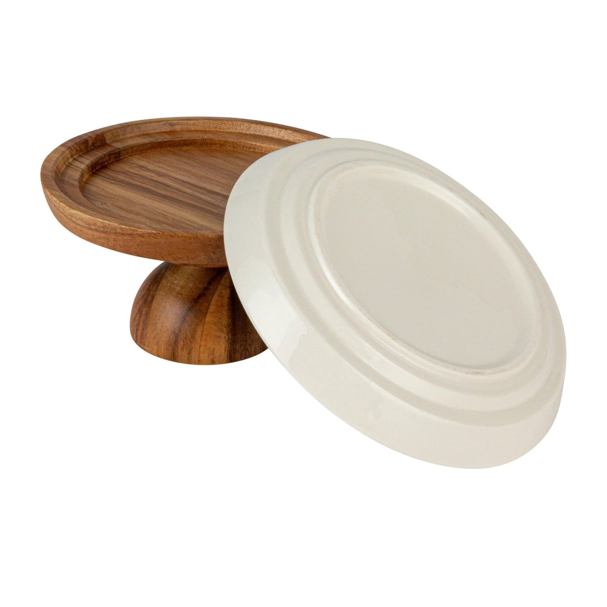 Bloomingville Bloomingville Stoneware Serving Dish on Acacia Wood Pedestal - Little Miss Muffin Children & Home