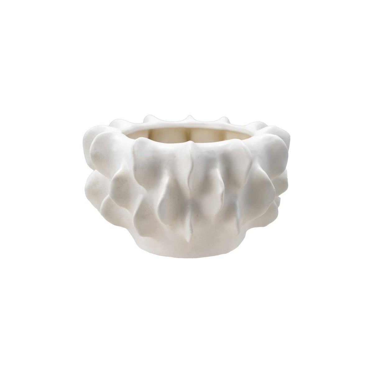 Matte White Stoneware Sculptural Planter (Holds 7" Pot)