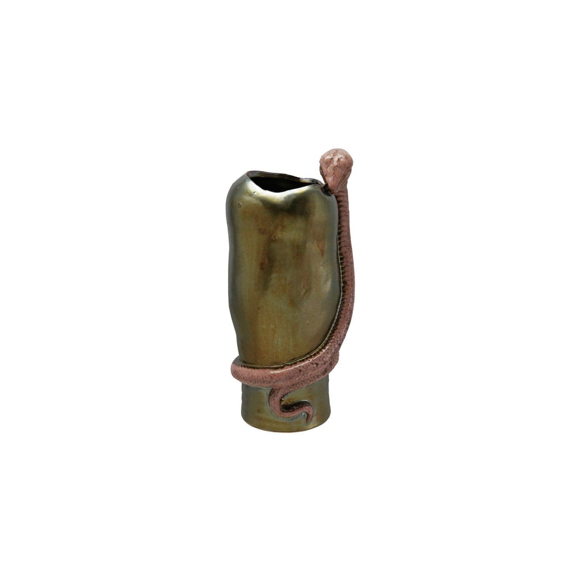Metallic Finish Stoneware Vase with Pink 3D Snake (Each One Will Vary)