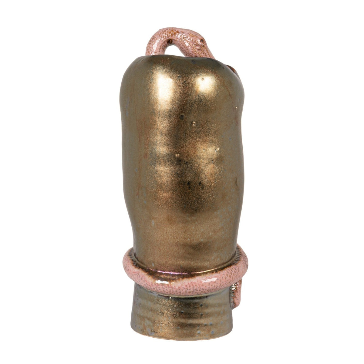 Metallic Finish Stoneware Vase with Pink 3D Snake (Each One Will Vary)