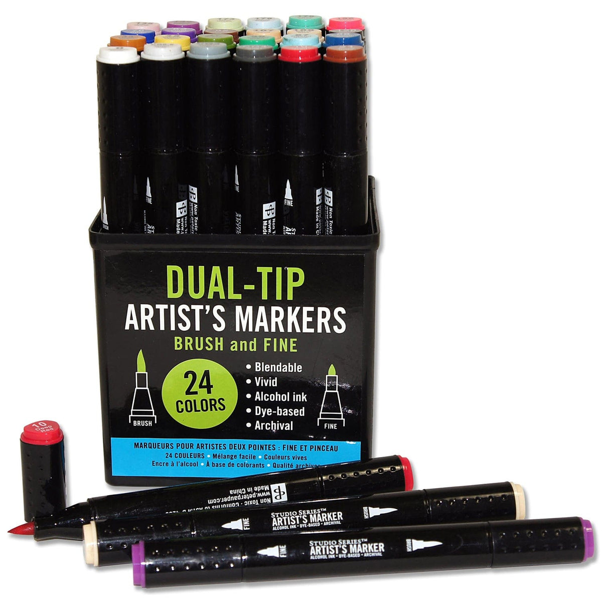 Peter Pauper Press Studio Series Dual Tip Professional Alcohol Artist's Markers (Set of 24 Vivid Colors) - Little Miss Muffin Children & Home