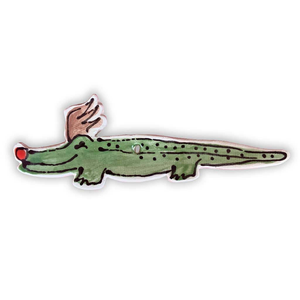 Magnolia Creative Co Alligator Reindeer ceramic Christmas ornament