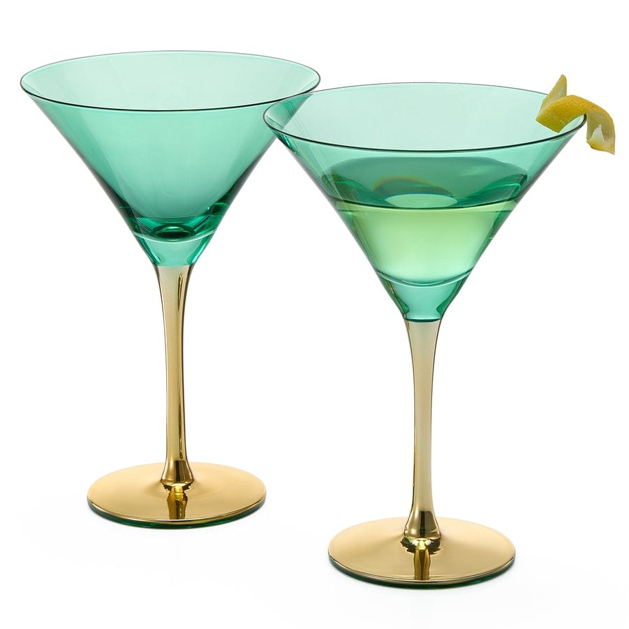Set of 4 teal martini glasses with gold stems by The Wine Savant