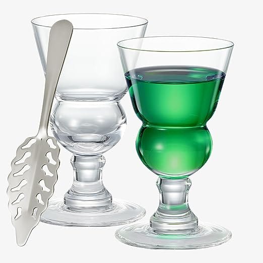 Set of 2 vintage crystal absinthe glasses with silver spoons