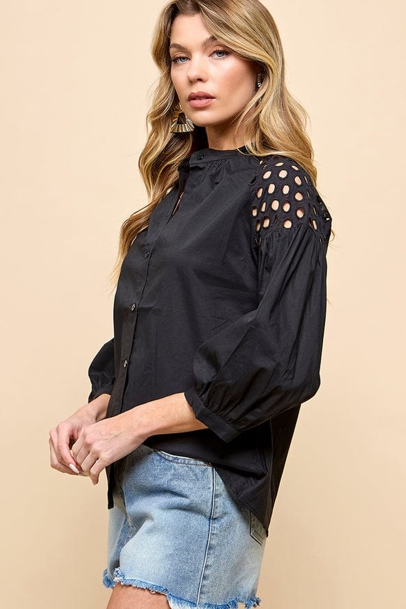 Cezele Cezele Lantern Sleeve Blouse in Black - Little Miss Muffin Children & Home