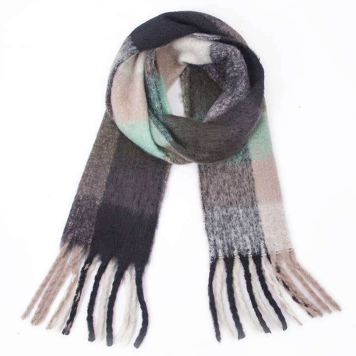 Accity Grey Chunky Plaid Mohair-Look Scarf with Fringe - Little Miss Muffin Children & Home