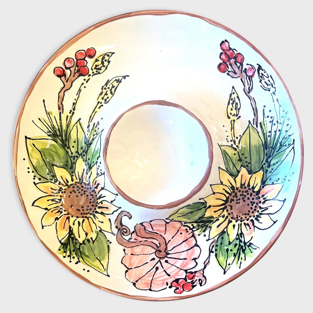 Magnolia Creative Co Fall Pumpkin Chip and Dip, hand-painted pumpkins and sunflowers