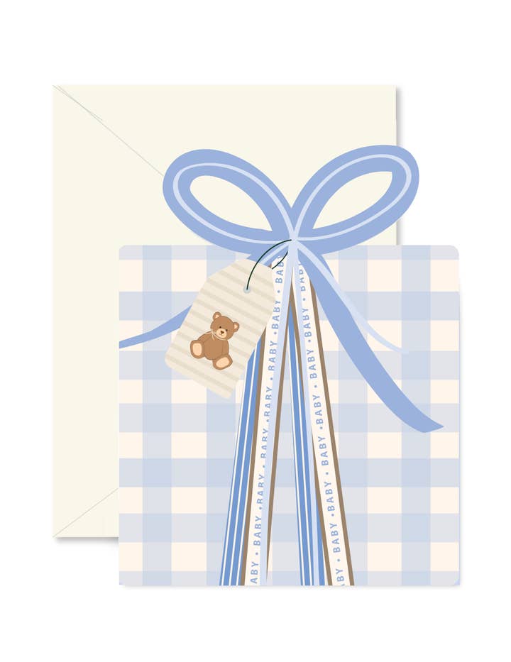 Ginger P Designs Blue Gingham Baby Gift Die-Cut Greeting Card - Little Miss Muffin Children & Home