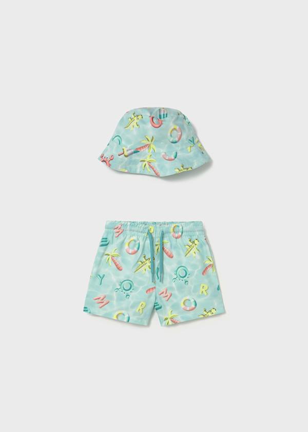 Mayoral Usa Inc Swim Shorts with Bucket Hat in Aquamarine - Little Miss Muffin Children & Home