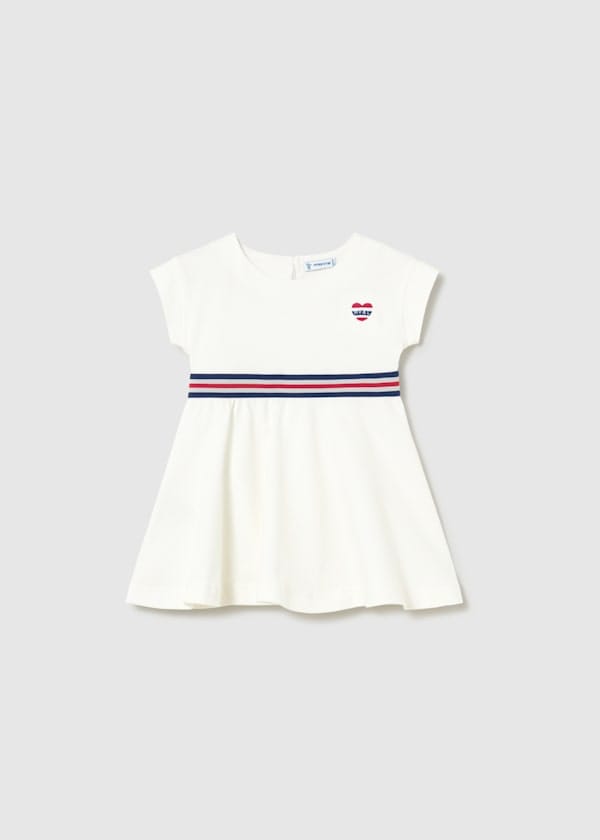 Mayoral Usa Inc Short Sleeve Dress with Contrast Waistband in Natural - Little Miss Muffin Children & Home