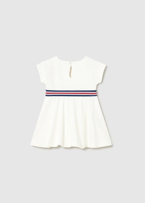 Short Sleeve Dress with Contrast Waistband in Natural
